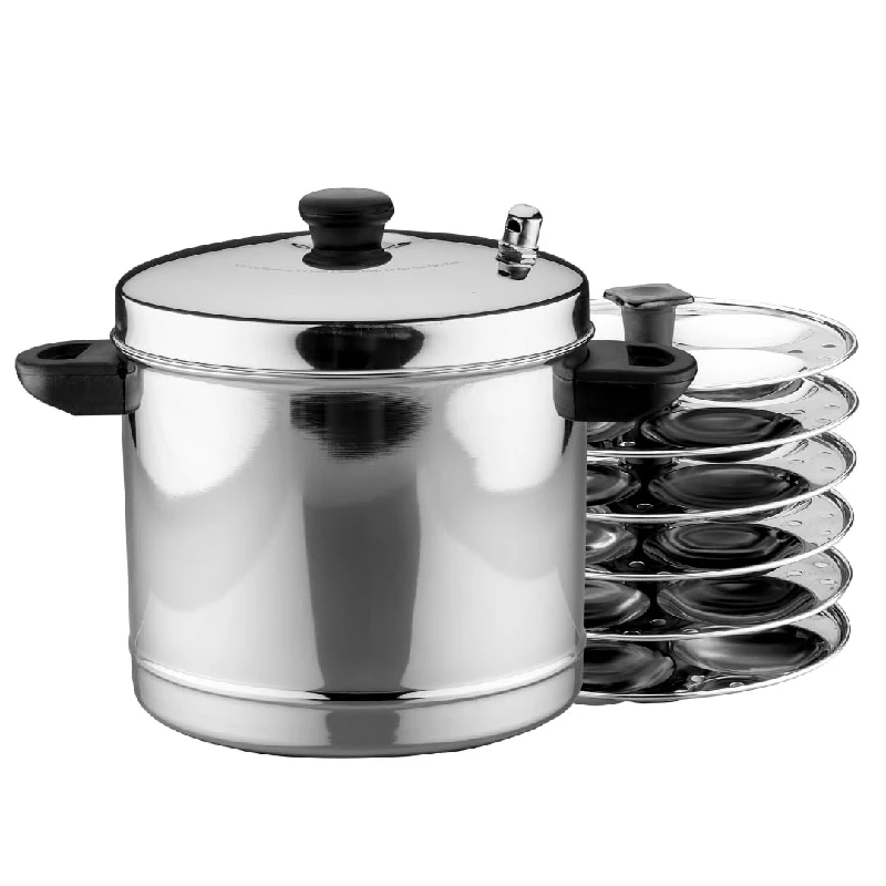 Pigeon Classic Stainless Steel Idli Cooker with Whistle Indicator 6 Plates for 24 Idlies